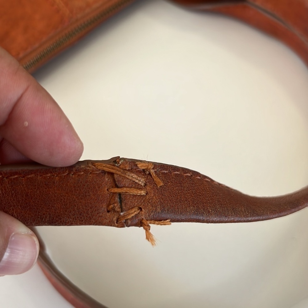 Fossil Vintage Leather Satchel Tote Shoulder Bag Brown Orange Distressed - Picture 8 of 14